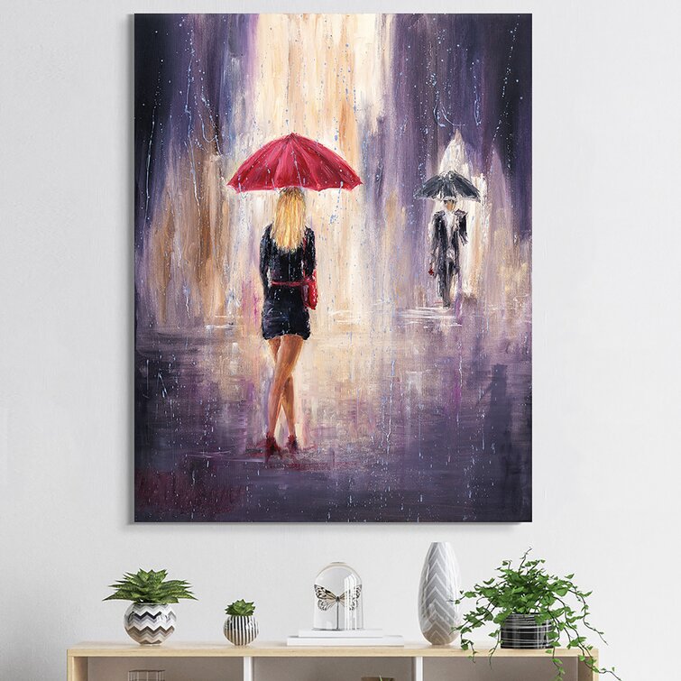 Bless international Lady with Red Umbrella Walking in the Rain